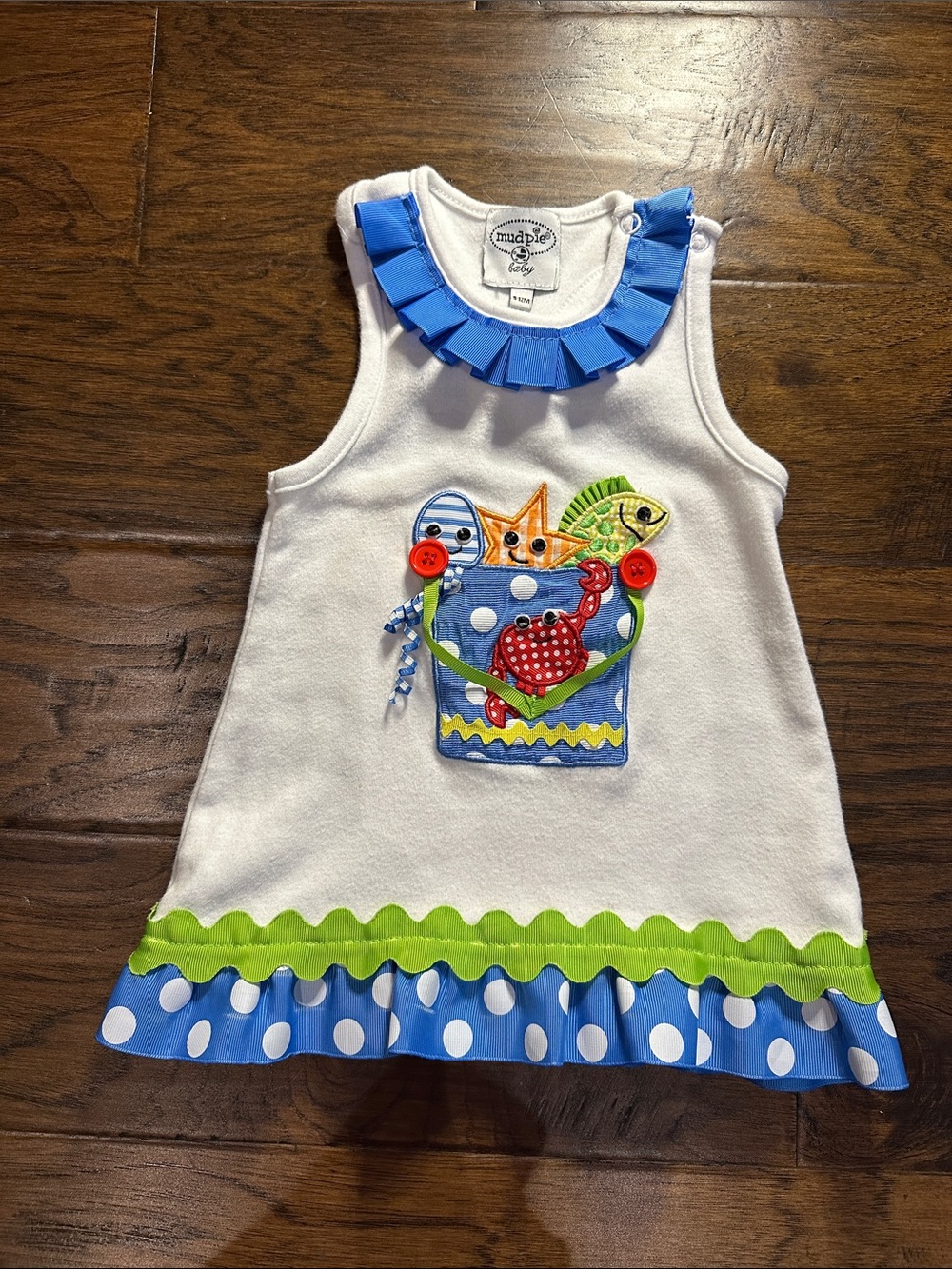 Mud Pie White Summer Dress with beach appliqué